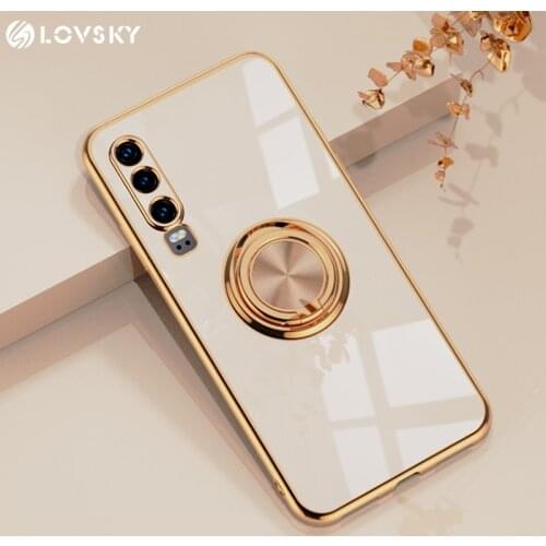 Luxury Plating Silicone Case For Huawei Honor 30 Pro 30S 20 Pro Nova 8 SE Pro 7 SE Pro Case Ring Buckle Car Holder Stand Cover