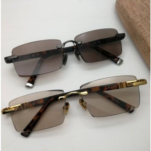 Vazrobe Glass Sunglasses Male Rimless Sun Glasses for Men Brown Lens Anti Scratch UV400 Natural Crystal Lens