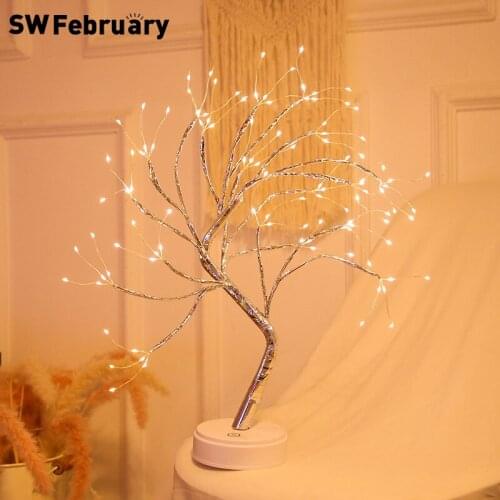 LED Copper Wire Night Light Tree Fairy Lights Home Decoration Night Lamp For Bedroom Bedside Table Lamp USB And Battery Operated