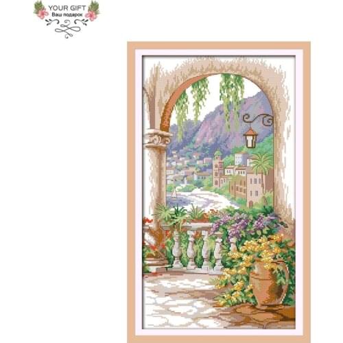 Joy Sunday Garden Home Decor F533(2) 14CT 11CT Counted Stamped Courtyard Scenery Needlework Needlepoint Embroidery Cross Stitch