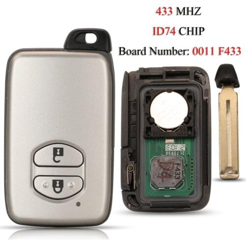 Kutery Remote Smart Car Key For Toyota Avensis Land Cuiser Prado Camry Keyless 2 Buttons 434MHZ ID74 Board Number: 0011 F433