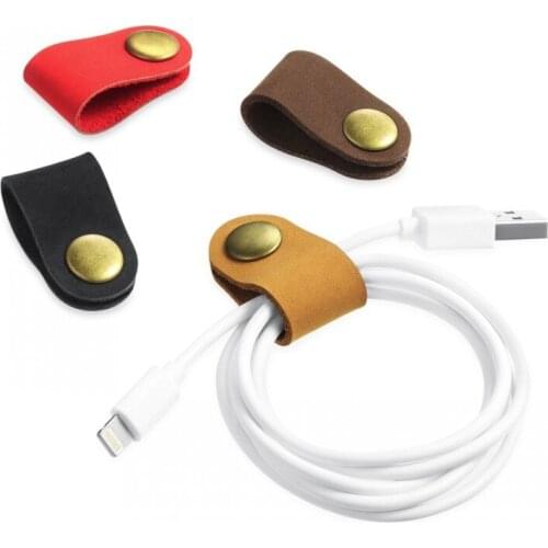 Universal Mobile Phone Changring Wire Organizer Management Protector Earphone Clip Straps Cable Winder Cord Fixer Leather Holder