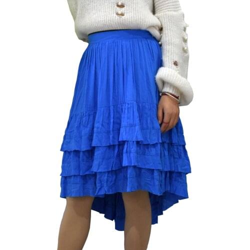 Women Summer Cool Vintage Skirt Solid Pleated Knee-Length England Style TuTu Blue Green Skirts