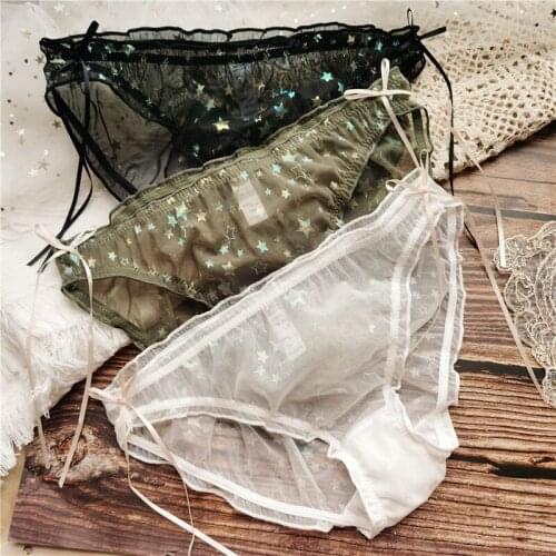 Lingerie Sexy Hollow Out Girls Panties Mesh Star Low Waist Underwear For Women Seamless Transparent Briefs Corset Lace Bow