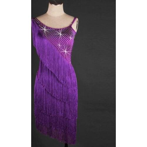 Hot Sale Latin Dance Dresses For Women Adult Senior Sexy Stones Tassel Skirt Latin Dance Competition Dresses Custom Made DQL2996