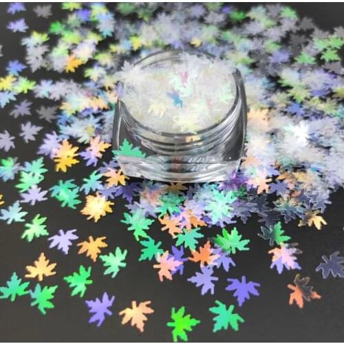 Shiny Maple Leaf Shape Glitter Micro Flakes Acrylic Holographic White Sequins DIY 3D Nail Art Face Decorations Polish Manicure