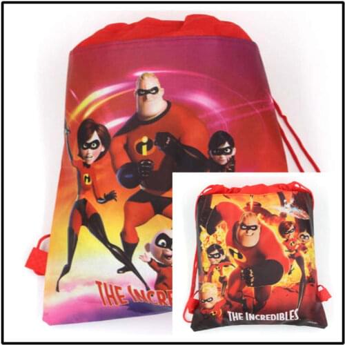 34cmx27cm 1PC The Incredibles Cartoon Non-Woven Fabric Drawstring Bag For Super Dad/Mom/Kid Gift Bag Children School Storage Bag