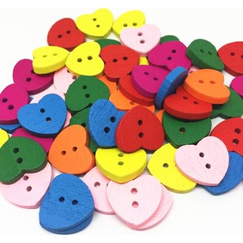 100pcs 15x12mm Mixed Wood Heart Buttons Sewing 2-Hole Accessories Button Cardmaking DIY Crafts