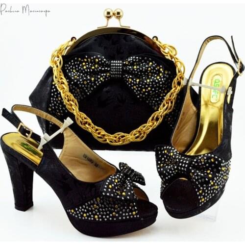2020 Italian Design Sexy Women Shoes and Bag to Match in Black Color Nigerian Lady Shoes and Bag Set for Wedding Party