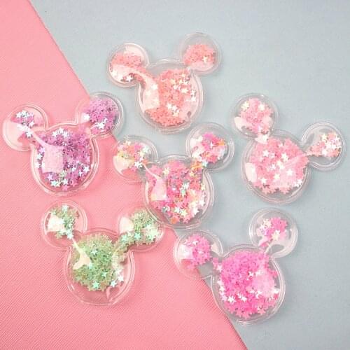 5pcs Transparent Vinyl Sparkling Mouse Head Sequin Shaker Diy Phone Cases Decoration Quicksand Shaker Bag Clothes Accessories