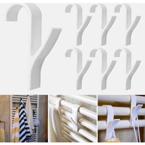 6 white high-quality towel racks, plastic towel rack hooks, closet hooks, rail bath hook racks, hangers, flexible scarf racks