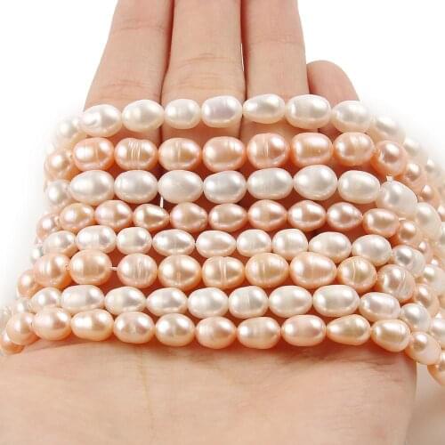AA White Pink Freshwater Pearls Beads Punch Loose Oval Shape Beads for Jewelry Making DIY Women Elegant Necklace 15inch