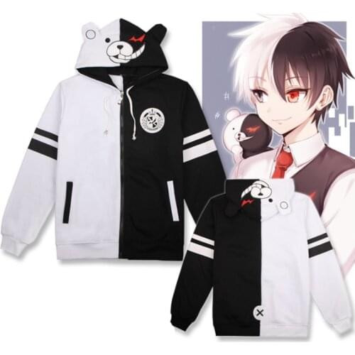 Anime Danganronpa The Animation Cosplay Costumes Monokuma Cosplay Hoodie Hoody Coat Sweatshirts Hooded Dangan ronpa Casual Coat