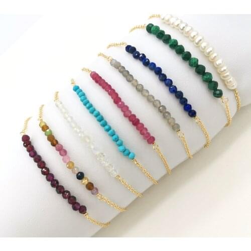 Natural Stone Bracelet Turquoise Labradorite Opal Garnet Lapis Lazuli Tourmaline Malachite Pearl Bracelet 14K Gold Filled Chains