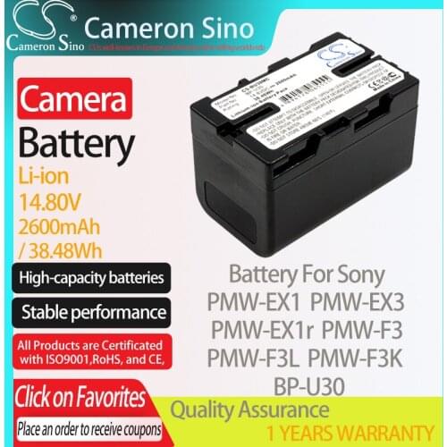 CameronSino Battery for Sony PMW-EX1 PMW-EX3 PMW-EX1r PMW-F3 PMW-F3L PMW-F3K PMW-100 fits Sony BP-U30 Digital camera Batteries