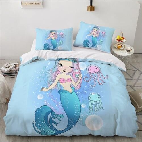 Childrens Bed linen set for home Bedding Set Blanket cover 150*200 200*220 size Bed Cover Pillowcase Kids Baby Cartoon Mermaid