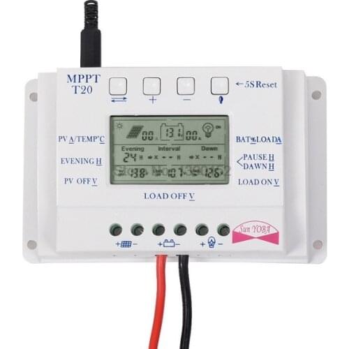 DHL 20pcs LCD Display 20A MPPT 12V/24V Solar Panel Battery Regulator Charge Controller T20 LCD
