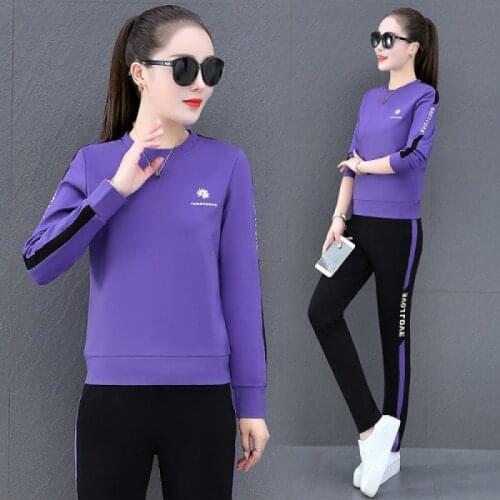 Casual Sports Suit Womens Spring Autumn Fashion New Sportswear Round Neck Loose Western Style Sweater Two Piece Set