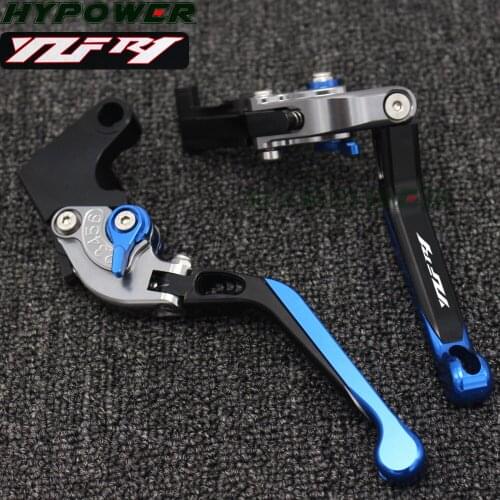 Laser Logo(YZF R1) Blue+Titanium 8 Colors CNC Folding Extendable Motorcycle Brake Clutch Levers For Yamaha YZF R1 1999 2000 2001