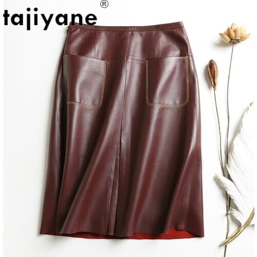 Summer Skirt Midi Women Real Sheepskin Black Skirt Woman Genuine Leather High Waist Skirts Korean Mujer Faldas TN2246