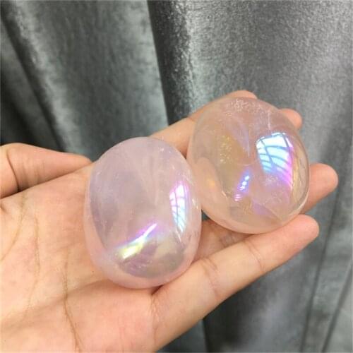 Hot selling pink natural quartz aura rose quartz crystal palm stone healing for home decoration