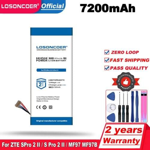 LOSONCOER 7200mAh Li3863T43P6hA03715 Battery For ZTE SPro 2 II / S Pro 2 II / MF97 MF97B MF97V MF97G Acumulator 6 Wire Projector