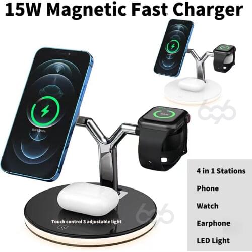 4 in 1 Magnetic Wireless Charger 15W Fast Charging Station for Magsafe iPhone 13 12 Pro Max Chargers for Apple Watch Airpods Pro