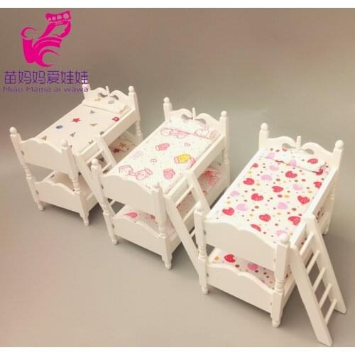 Mini DollHouse Furniture White Floral Fabric Double Stacked Bed doll house children room furniture