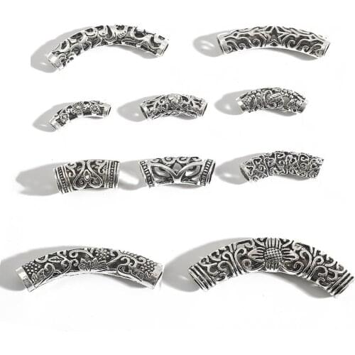 Metal Charm Connector Antique Silver Plated Tube Flower Hollow Curved Tube Spacer Beads For Jewelry Making DIY Bracelet Necklace
