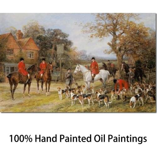 Hunting paintings by Heywood Hardy Meeting before the fox hunt Landscape art High quality Hand painted