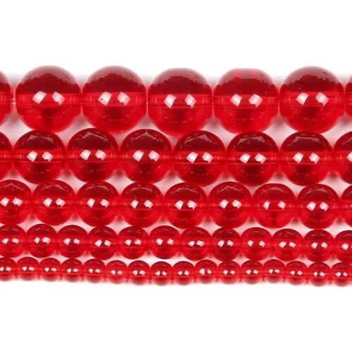 Natural Stone Smooth Red Glass Charm Round Loose Beads For Jewelry Making Needlework Bracelet Diy Strand4-12MM
