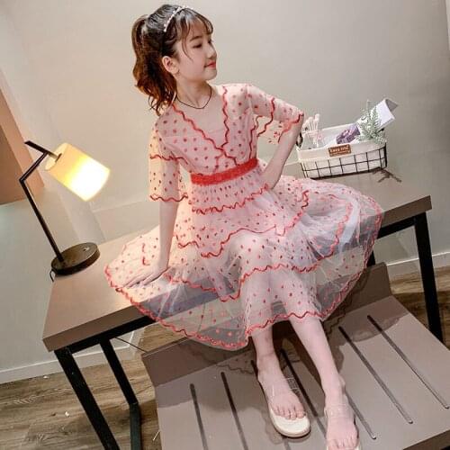 Girls 2020 New Summer Dress Children Boy Fashionable Red Dot Dress dress girl