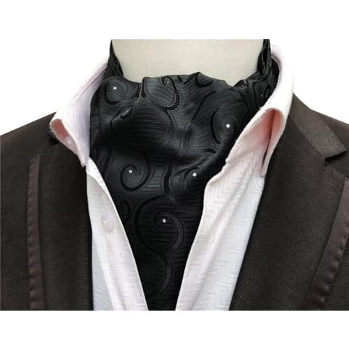 New Designers Men Ascot Black Paisley with White Dot Pattern Cravat Neck Ties