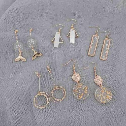 New Geometric Jewelry Bohemian Earrings Gold Color Round Chain Long Drop Earrings Ladies Round Dangle Earrings Jewelry