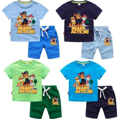 Paw Patrol Clothes Childrens T-shirt Summer Childrens Clothing Ins Korean Cotton Childrens Short-sleeved Pants Two-piece Suit