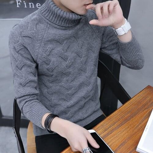 2019 Autumn and Winter Korean Version of The Slim Mens High Collar Thick Solid Color Sweater Fashion Pullover Sweater