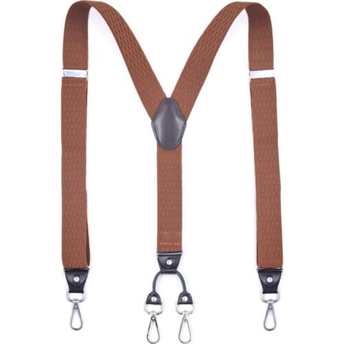 3.5*125cm Fashion Suspenders Genuine Leather 4 Clips Brace Male Vintage Casual Wedding Party Trousers Strap Husbands Gift