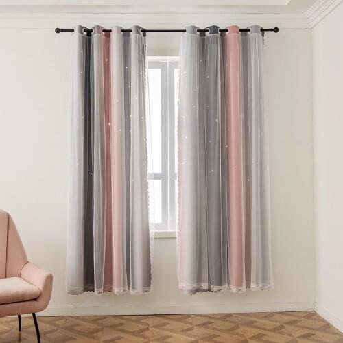 Stars Blackout Curtains For Kids Girls Bedroom Living Room Colorful Double Layer Star Window Blackout Star Drapes Pink Grey