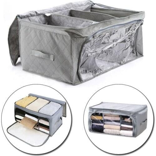 Non-woven Fabric Folding Storage Box Quilt Clothes Collecting Case With Zipper Toy Sundries Storage Organizer With Clear Window