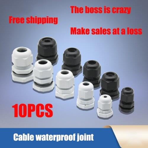 Waterproof Cable Gland 10pcs Cable entry IP68 PG7 for 3-6.5mm PG9 PG11 PG13.5 PG16 PG19/21/ White Black Nylon Plastic Connector