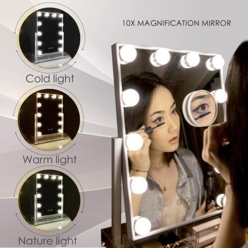 Hollywood Vanity Mirror With 15 Dimmable LED Lights, Three-Tone Light 360° Rotating Vanity Mirror
