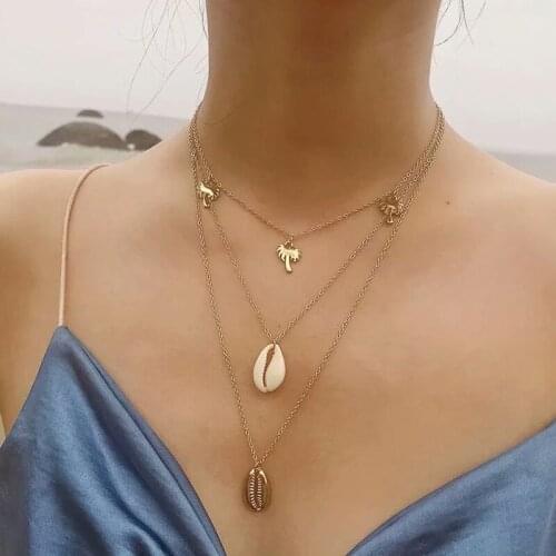 Fashion Multilayer Chain Necklaces & Pendants For Women 2021 Geometric Shell Pendant Necklace Vintage Jewelry Accessories Summer