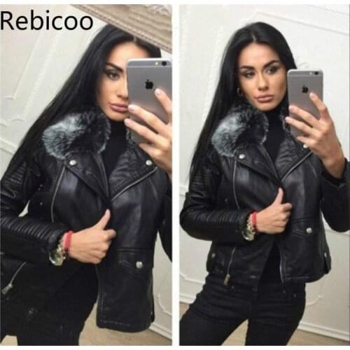 Ladies' Black Leather Jackets New Autumn Winter Faux Lambs Warm Coat Woman Slim Long Sleeved Motorcycle Bikers Jacket