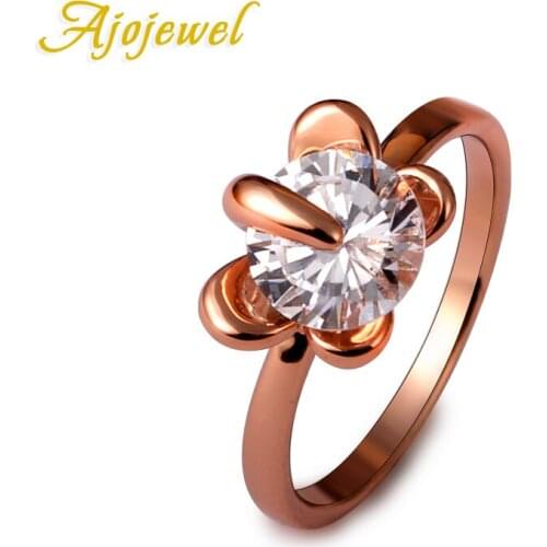 Ajojewel Rose Gold Ring Zircon Wedding Jewelry Flower Design Women Rings Wholesale Drop Ship 2019