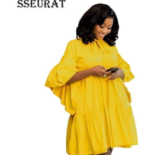 SSEURAT Women Loose Shirt Dresses Elegant Classy Office Ladies Summer Lace Up 2021 Fashion African Female New