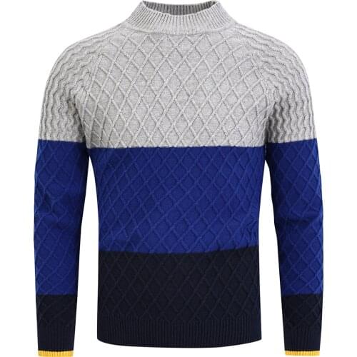 2022Winter men warm tri-color sewing knit sweater men casual thick pullover winter men