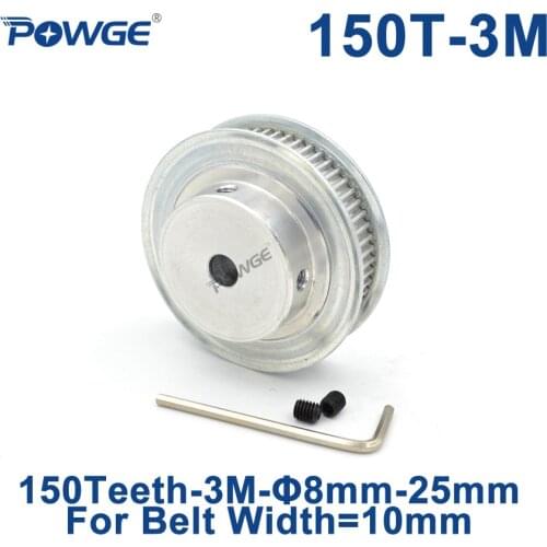 POWGE Arc Tooth 150 Teeth 3M Synchronous Pulley Bore 8/10/12/15/16/19/20mm for Width 10mm HTD3M Timing belt gear 150Teeth 150T