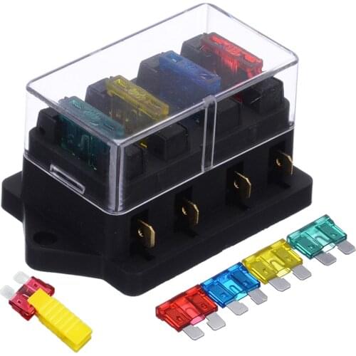 1PCS 4 Way Fuse Box DC 12V 24V 40A Circuit Car Trailer Auto Blade Fuse Box Block Holder ATC ATO Fuse Holder With 8 Fuse And Clip