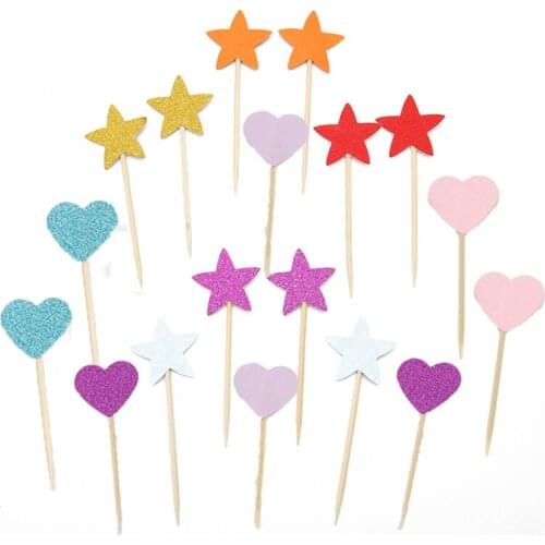 10 Pcs Birthday Cake Topper Stars Heart-shaped Cupcake Topping Paper Party Wedding Birthday Cake Baking Decoration Ornaments