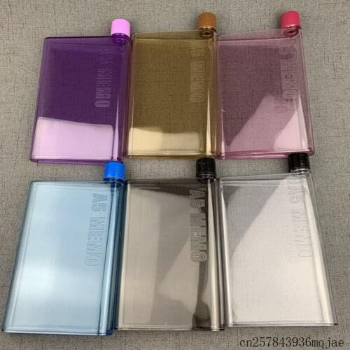 20 Pcs A5 Notebook Kettle Flat Water Bottle 420ml Plastic Drinkware No Leakage Lid Cups